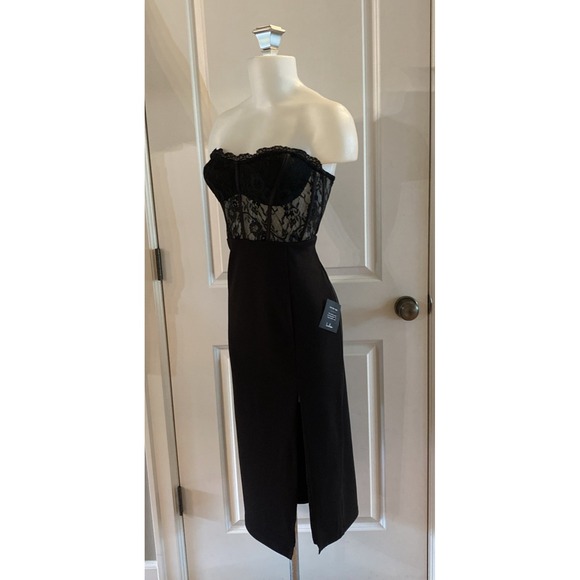 Lulus Sultry Persona Black Lace Strapless Bustier Mermaid Midi‎ Dress Size Large - Picture 6 of 16